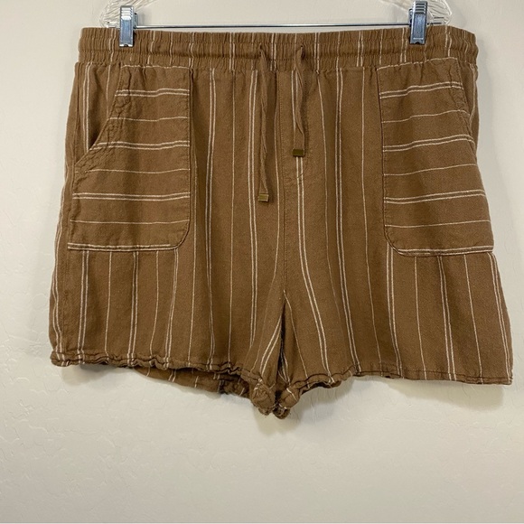 Time and Tru Pants - TIME AND TRU Linen Blend Shorts Pockets 4” Brown Stripe Plus Size XXL 20
